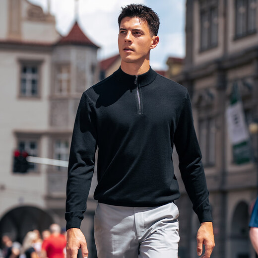 布先生高级感半高立领羊毛衫男纯色商务通勤毛衣男BT16895断码清仓 钢琴黑 XL (180)