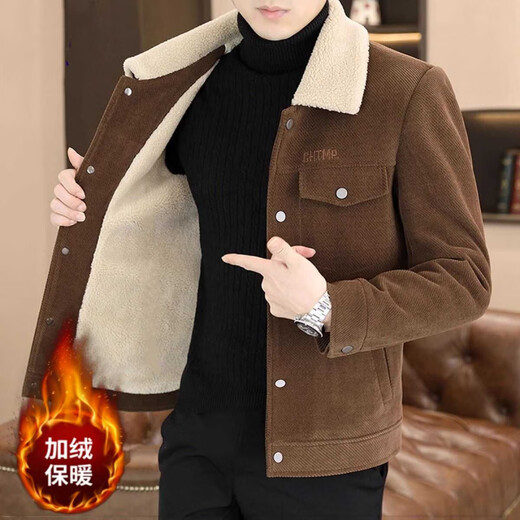 Dances with Wolves lamb velvet jacket men's winter new velvet thickened lapel jacket youth Japanese retro winter tops 820 black 821 jacket XL recommended 125-140Jin Jin equals 0.5 kg