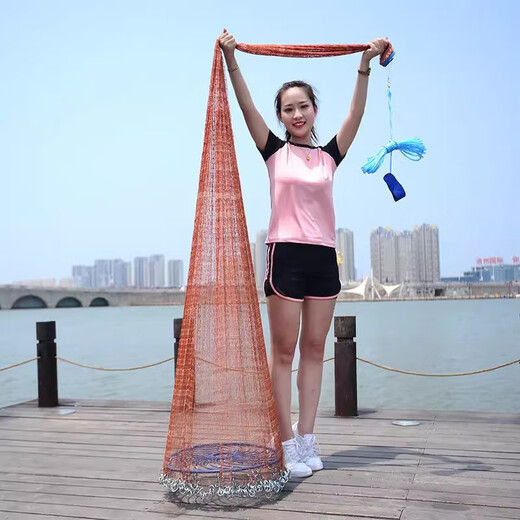 Fishing net, Frisbee-type hand-thrown net, old-fashioned fishing net, hand-thrown net, fish fishing, lazy man's automatic rotating net, and does not retreat when entering the water - tire 2.4 meters high-speed rail chain half finger