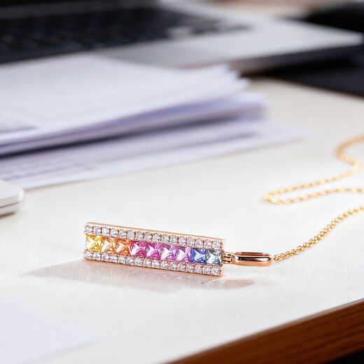 Private Jewelry Natural Color Sapphire Jewelry Pendant 18K Gold Diamond Necklace Fashionable Rainbow Customized 0.47 Carat Natural Color Sapphire Pendant Chain not included (chain available separately)