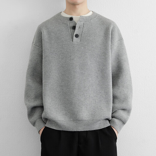 Apocalypse Century Henry Collar Fashion Simple High-end Knitted Sweater Men's Lazy Style Boys Sweater 2025 Autumn and Winter Trend 2555 Light Gray M Recommended 100-120Jin Jin equals 0.5 kg