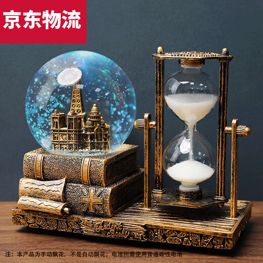 心楠情人七夕节礼物沙漏水晶球音乐盒八音盒儿童玩具男孩女孩生日礼物 复古铜色【灯光+音乐】