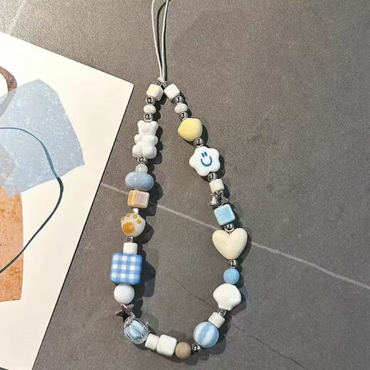 2025 new mobile phone pendant dopamine cherry blossom love ins color pendant handmade cute beaded mobile phone chain female ccd lanyard camera pendant anti-lost key buckle ceramic pink retro mobile phone pendant SJ-005