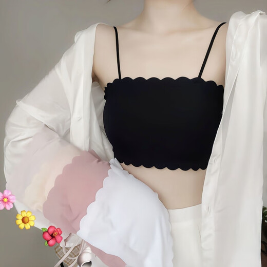 Woodpecker ice silk underwear for female students, Korean version for middle and high school students, anti-exposure tube top, thin bottoming camisole for girls, black + white S (65-85Jin Jin equals 0.5kg)