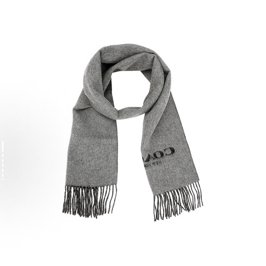 Coach Men's Wool Scarf Black Gray Logo Thick Unisex Scarf Double Sided Classic Logo Black/Gray Double Sided 76053 RI6