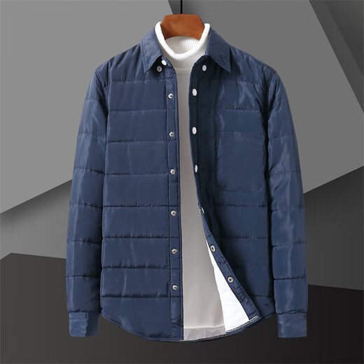 ROMON autumn and winter men's down cotton shirt warm outer wear plaid light lapel top cardigan striped cotton casual houndstooth down cotton shirt 2XL 165Jin Jin equals 0.5 kg to wear below