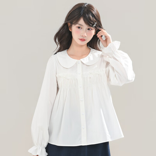 Mori Girl Tribal College Style Doll Collar Long Sleeve Shirt Women 2025 New Autumn and Winter Pure Cotton Design Loose Top White Shirt S Model Code