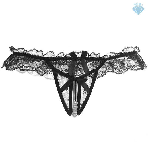 Sexy lingerie, sexy tulle ruffles, crotchless pearl underwear, thong, black, one size fits all