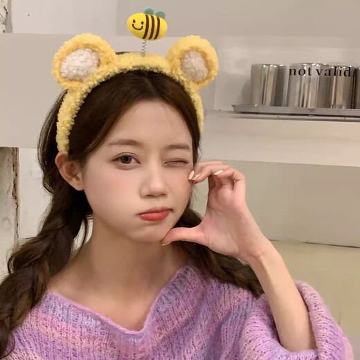 Cookie Biscuit Face Washing Headband Women 2025 New Plush Pressed Hair Headband Cute Hair Clip Anti-Slip Hair Bundle Headgear Leopard Print KT Plush Cat Ears Face Washing Headband