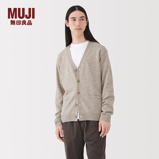 MUJI men's wool washable high-gauge V-neck cardigan men's knitted sweater autumn and winter 25 years AA0PHA5A oatmeal color L (175/100A)