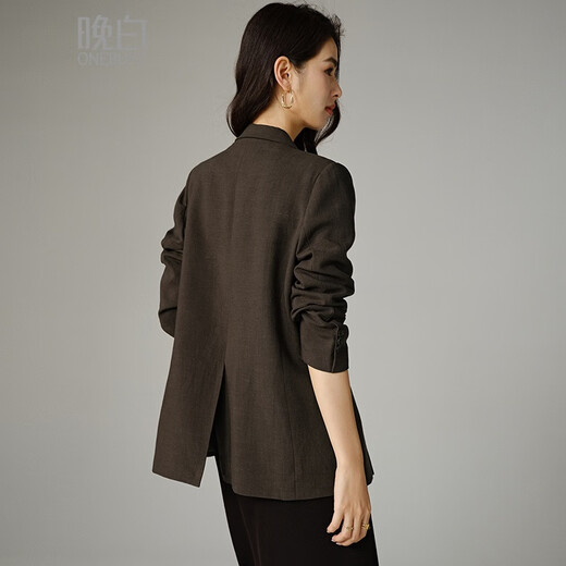 Late White Off-Size Clearance 2026 Spring Lyocell Linen Shoulder Suit Top Temperament Versatile Suit Jacket Women Brown M
