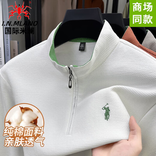 International Milan new winter 100% cotton stand-up collar long-sleeved T-shirt, fashionable and casual loose half-zip solid color sweatshirt, light gray (cotton stand-up collar long-sleeved sweatshirt) XL (175) Recommendation 130-155Jin Jin is equal to 0.5 kg