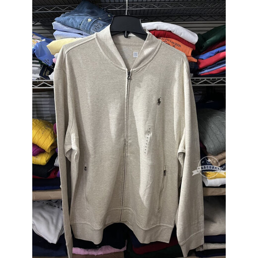 RRL Ralph Lauren small label Henry collar zipper sweatshirt for men and women, oatmeal top S