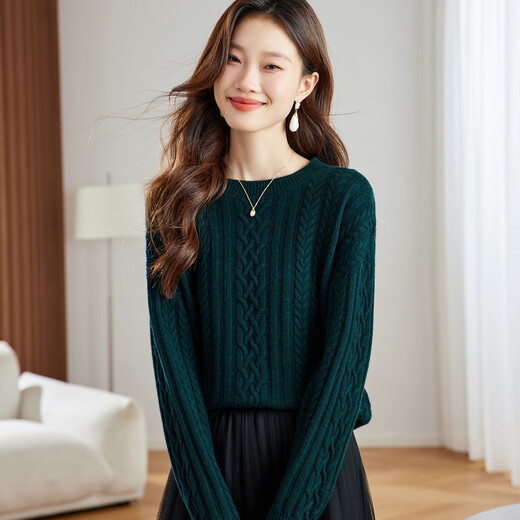 Shexi (Srcr) 39-count thick 100% wool sweater for women, thick cable sweater with autumn and winter warm knitted base layer