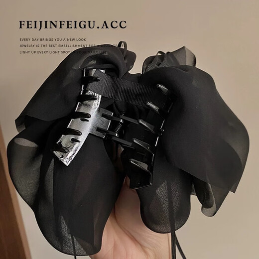 Black bow ribbon hair accessories hairpin ponytail catcher on the back of the head large headdress hairpin hairpin catcher fabric 1 chiffon bow ribbon ponytail clip