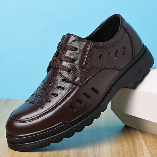 Rote Libelle gleiche Style Top -Layer Cowhide Herrenschuhe für Herrengeschäft Casual Lederschuhe für Männer modische atmungsaktive Schuhe für britische lässige schwarze Schuhe 6627 42