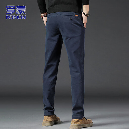 ROMON pants men's straight casual pants men's autumn and winter slim business men's pants versatile Khmer trousers navy blue 34