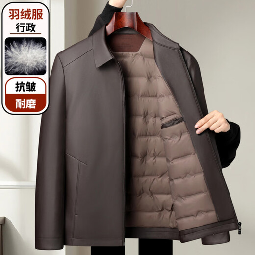 FOSEKI international luxury high-end brand new winter men's thickened liner leather jacket middle-aged warm dad wear windproof black 4XL suitable for 180-200Jin Jin equals 0.5 kg