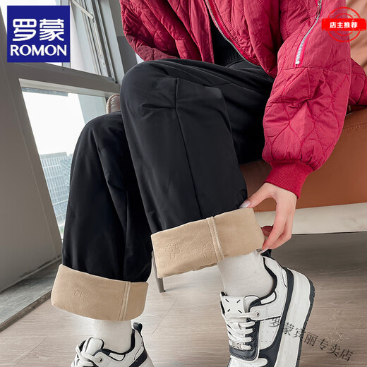ROMON workwear down pants for women in winter, new style three-proof plus velvet thickening to keep out the cold and warm Northeast straight cotton pants, apricot M 27 (100-110Jin Jin equals 0.5kg)