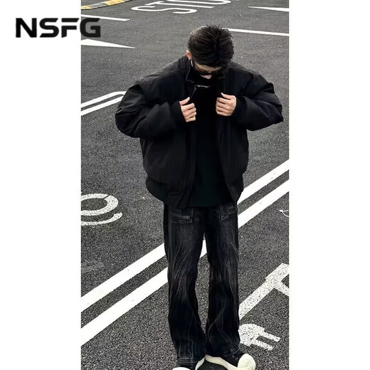 NSFG American bomber jacket autumn men's bomber winter shoulder workwear short cotton thickened baseball uniform black cotton style XL (145-165Jin Jin equals 0.5kg)