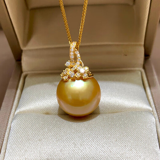 BuhesytDRJEFUN freshwater pearl natural thick gold South Sea gold bead pendant round strong light 18K gold inlaid diamond necklace 12-13mm