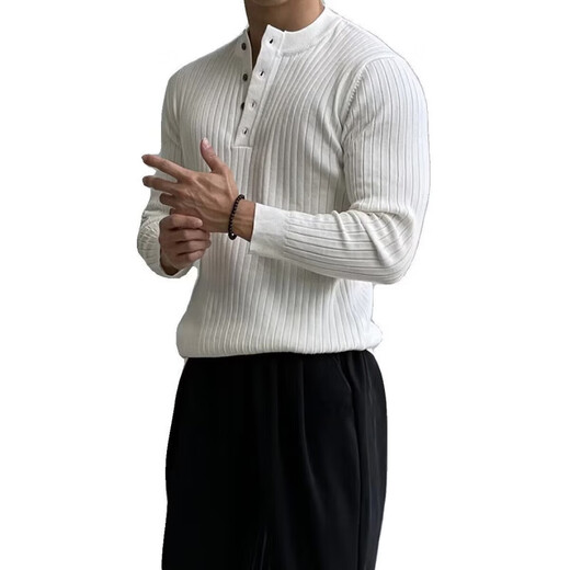 High quality sweater men's trendy brand Henry collar striped Italian business casual all-match bottoming sweater men's msn JCF M10# black XL