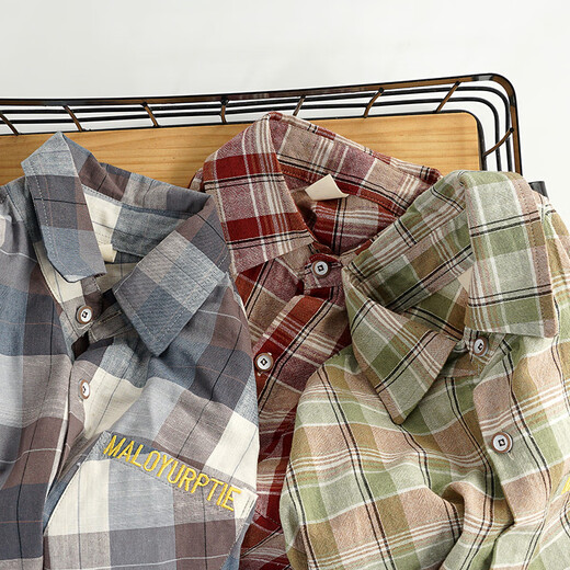 Children's clothing boys' long-sleeved shirts children's plaid shirt spring new style medium and large children's Korean style spring and autumn tops trendy light blue plaid 160 cm