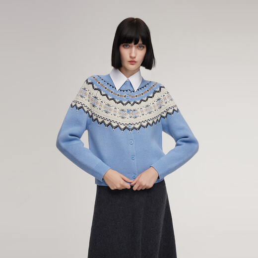 Gloria new winter product Fair Isle woolen cardigan 1ENC6J1H0 21J blues jacquard XXS