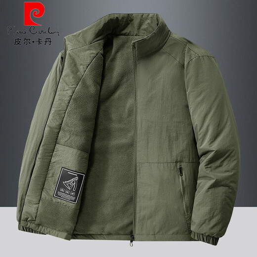 Pierre Cardin military coat short men's winter thickened warm cotton jacket polar fleece coat outdoor windproof autumn and winter velvet cotton coat military green velvet thickened M =90-105Jin Jin equals 0.5 kg