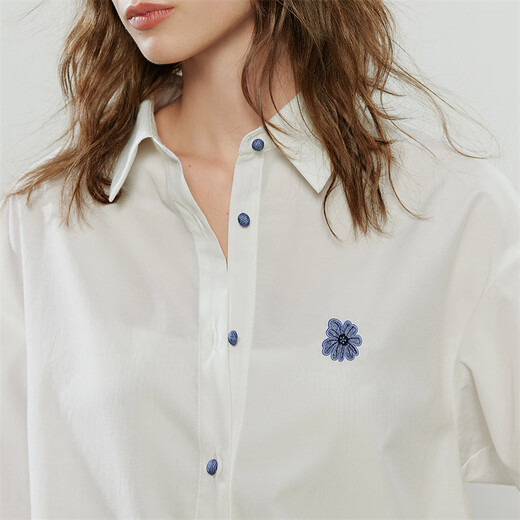 Chuyu European style shirt for women 2025 autumn new cotton loose green velvet embroidered shirt top white M