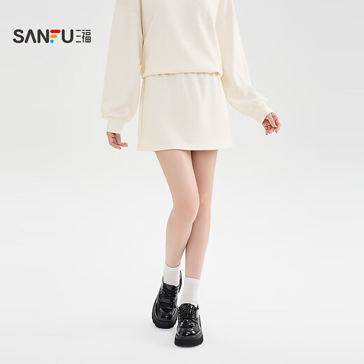 SANFU skirt suit 2025 autumn embroidered anti-exposure lining sweatshirt skirt three-piece women's 510883 apricot S