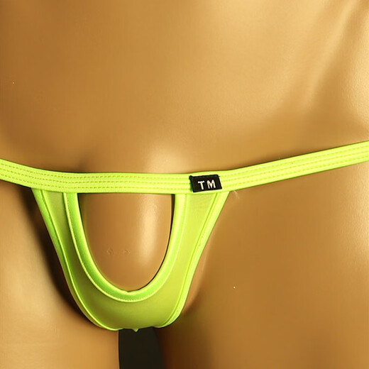 2025 new men's thong front hollow design, easy to take off, thin nylon stretch, comfortable and sexy T pants, black S