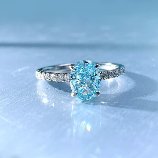 Quan Yin Quality Aquamarine Ring 1.5 Carat Pigeon Egg Treasure Artificial 925 Silver Inlaid Artificial Ocean Blue No. 5