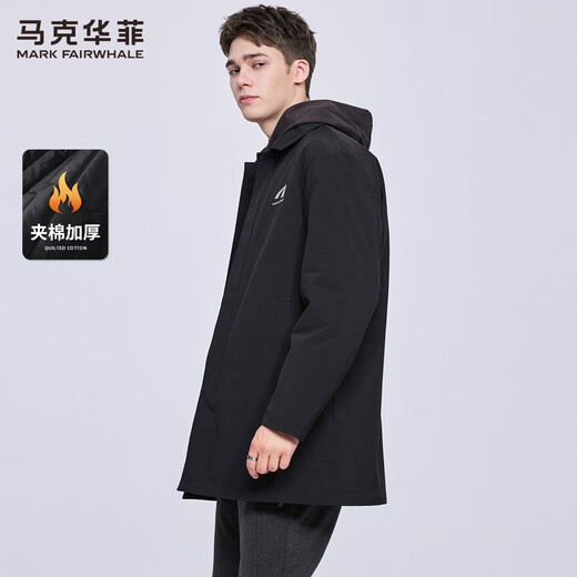 Mark Huafei mid-length lapel windbreaker jacket for men 2025 autumn and winter new simple casual windproof quilted jacket 1095 black 001 L 175