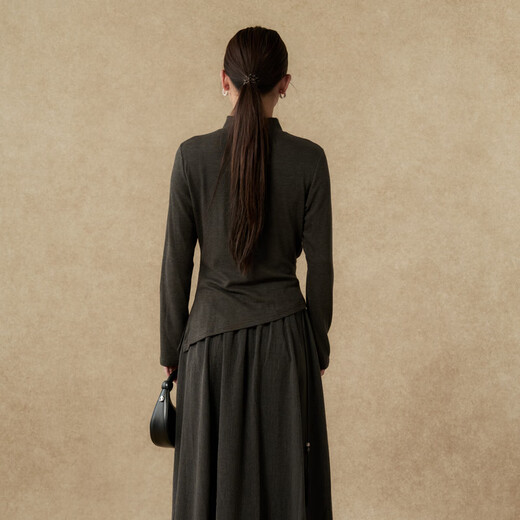 Nishimachi Muraya (SETIROM) Korean style women's blouse 2025 winter new style swing collar pinch pleated sexy top XHAD10445 dark gray one size