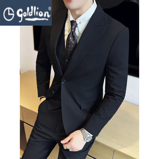 GOLDLION G+ goldlion suit men's suit business casual British style groom wedding dress slim formal suit three pieces gray suit + trousers 3XL (155-170Jin Jin equals 0.5 kg)