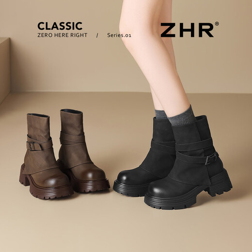 ZHR thick-soled short boots for women 2025 new winter retro pile boots Northeast plus velvet thickened Martin boots foreign style small short boots