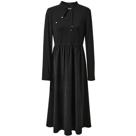 Three-color large size women's clothing 2025 winter new national style cheongsam dress needle shuttle stitching long skirt fat MM classic black L 165/92B