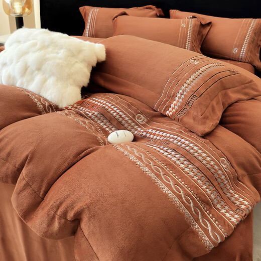 Mercury Series Thickened Anti-static Class A Baby Grade High Weight Milk Velvet Warm Four-piece Set Light Luxury Premium Sheet Sheet Bedding Velvet Hera-Emma Orange 1.5m Sheet Style (Duvet Cover 200*230cm)