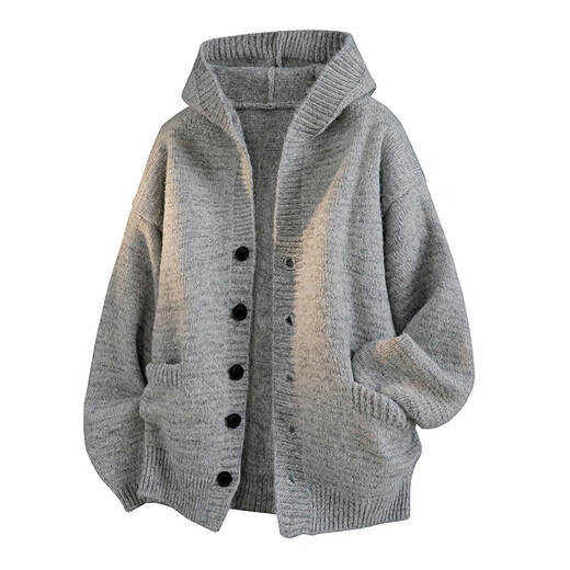 IZEXX high-end cardigan jacket men's autumn lazy style loose versatile hooded sweater sweater ZN97 dark gray 2XL