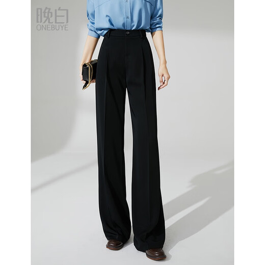 Late White New Product 2025 Autumn Versatile Commuting Pants Fashionable Simple High Waist Loose Solid Color Casual Pants Women Black 27