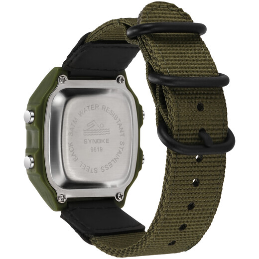 Chrono nylon strap men's electronic watch three-ring buckle retro waterproof sports student watch classic men's watch military green