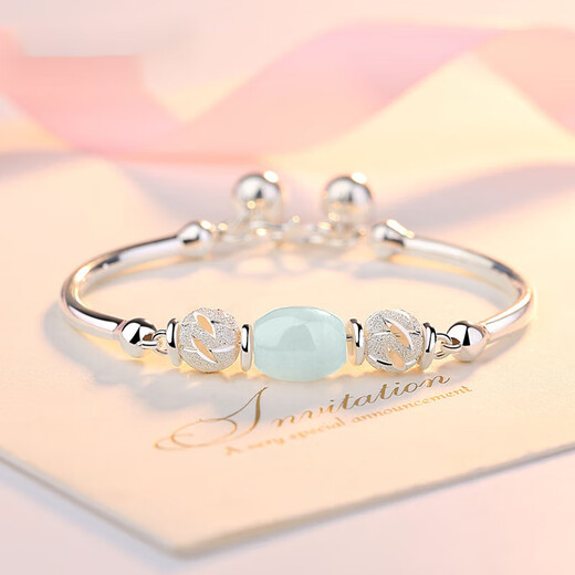 Lan Lian birthday gift jade bead bracelet female bracelet palace bell jade bracelet 990 pure silver bracelet bell love jade bell silver bracelet_A style