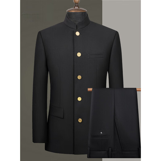 FOSEKI high-end brand men's high-end new Chinese tunic suit men's formal groom's wedding dress standing black single-piece top M 170 size