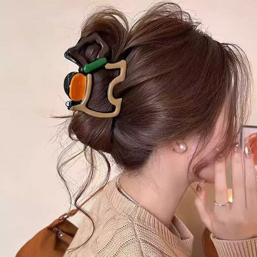 
French simple large wavy clip female high-end shark clip 2025 new style back head hair tie butterfly yellow coffee contrast butterfly clip