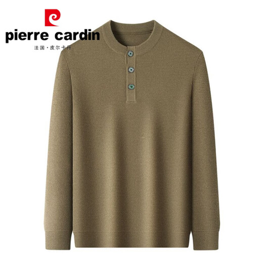 Pierre Cardin Henry collar men's sweater men's cardigan winter 2024 new style sweater long-sleeved inner layering shirt earth brown one size 50