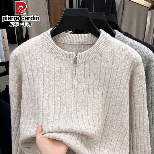 Pierre Cardin 2025 Autumn and Winter New Half-Zip Sweater Men's Loose American Style Henley Neck Textured Sweater Black M