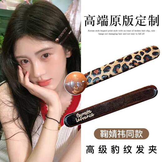 Nanbomaru hair clip high-end new style forehead broken hair bangs clip stylish temperament side clip one-word clip hairpin headwear JHFJ166 oval brown leopard print hair clip 2-piece set