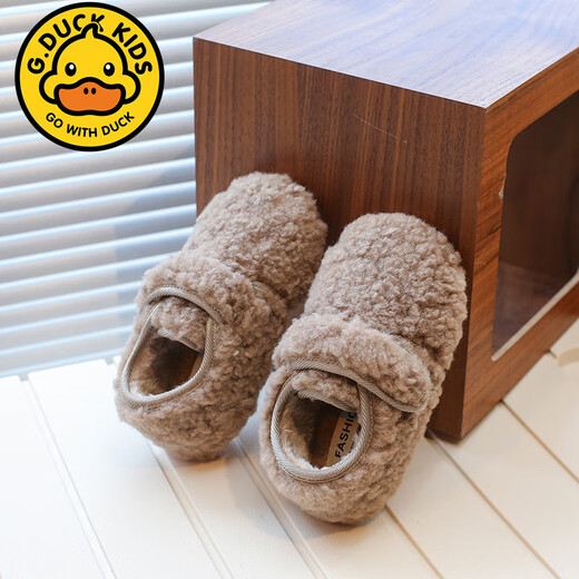 G.duck children's cotton shoes 2026 winter new style Velcro girls' furry shoes baby cotton shoes plus velvet warm girls' cotton shoes Khaki 21 Inner length 13.5cm