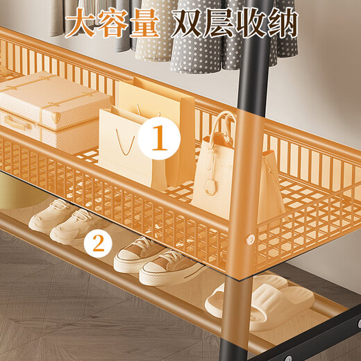 Quanpinwu clothes rack, floor-standing vertical coat rack, clothes rack, bedroom special clothes drying rack, clothes rack, living room balcony, obsidian black, double layer 150